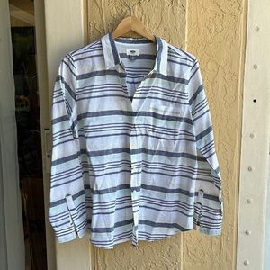 Old Navy Button Down White, Navy, Pale Green and Yellow Stripe Size Large